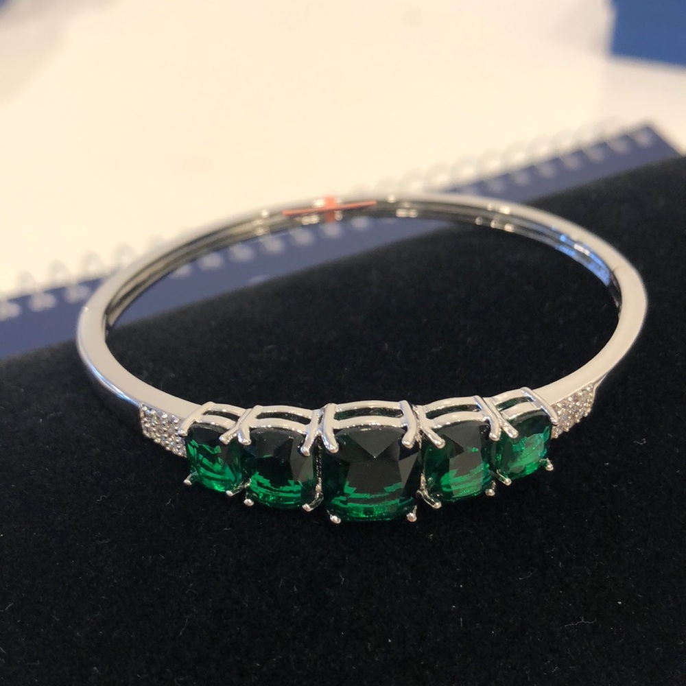 Simulated Glass Emerald Diamond Bangle Bracelet